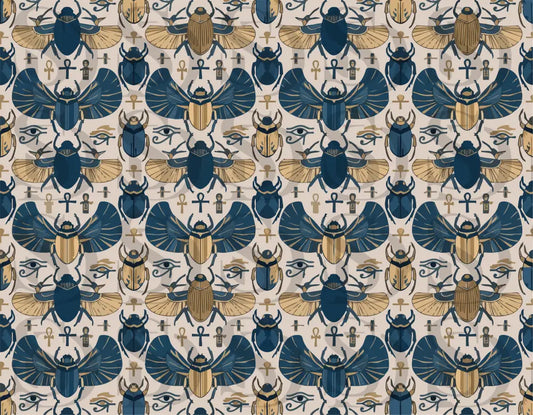 Ancient Egyptian Scarab – Midnight Blue & Gold Sacred Symbol Seamless Pattern - Seamless Pattern
