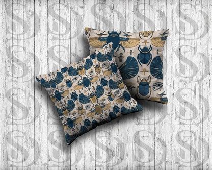 Ancient Egyptian Scarab – Midnight Blue & Gold Sacred Symbol Seamless Pattern - Seamless Pattern