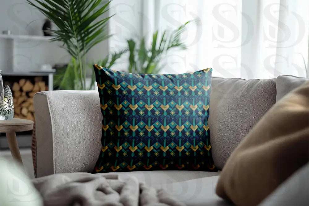 Art Deco Geometric Patterns in Blue and Gold Fabric