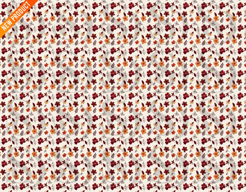 Full seamless repeat of autumn bloom mini floral pattern in red and orange tones