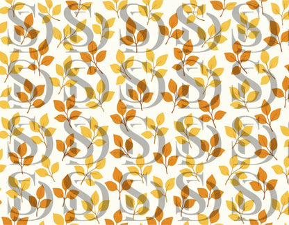 Seamless autumn leaf pattern with yellow and rust leaves on a light background
