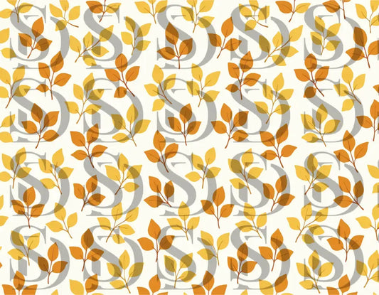Seamless autumn leaf pattern with yellow and rust leaves on a light background
