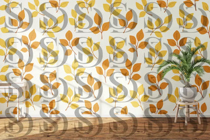 Autumn leaf wallpaper design with scattered yellow and rust foliage
