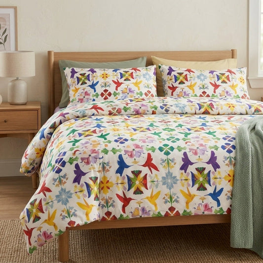 Vibrant Hummingbird Garden – Multicolor Botanical Kaleidoscope Seamless Pattern