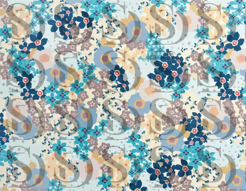 Seamless blooming harmony floral pattern in soft blue and cream tones
