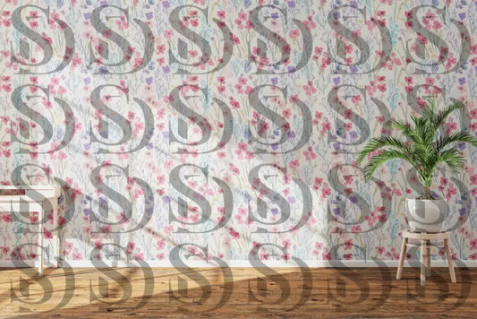 Blooming meadow floral pattern applied to modern home decor wall