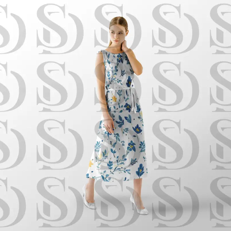 Blue and Yellow Floral Watercolor Floral Seamless Pattern