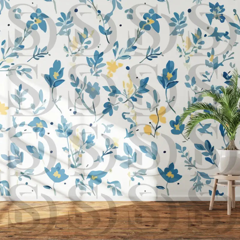 Blue and Yellow Floral Watercolor Floral Seamless Pattern
