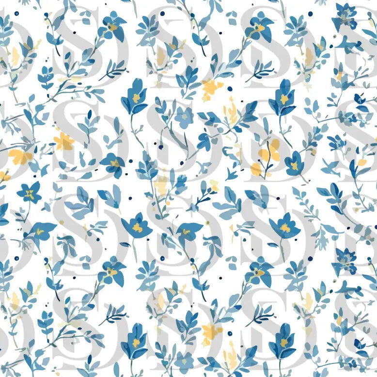 Blue and Yellow Floral Watercolor Floral Seamless Pattern