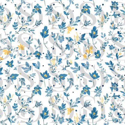 Blue and Yellow Floral Watercolor Floral Seamless Pattern