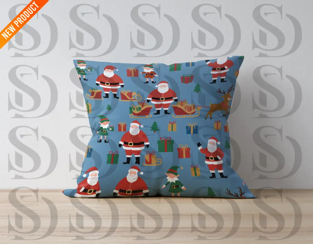 Blue Christmas Santa & Reindeer Pattern Seamless Pattern