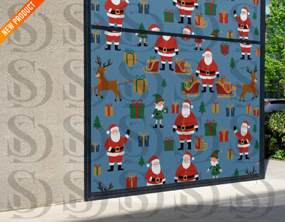 Blue Christmas Santa & Reindeer Pattern Seamless Pattern