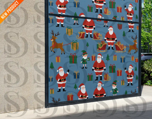 Blue Christmas Santa & Reindeer Pattern Seamless Pattern