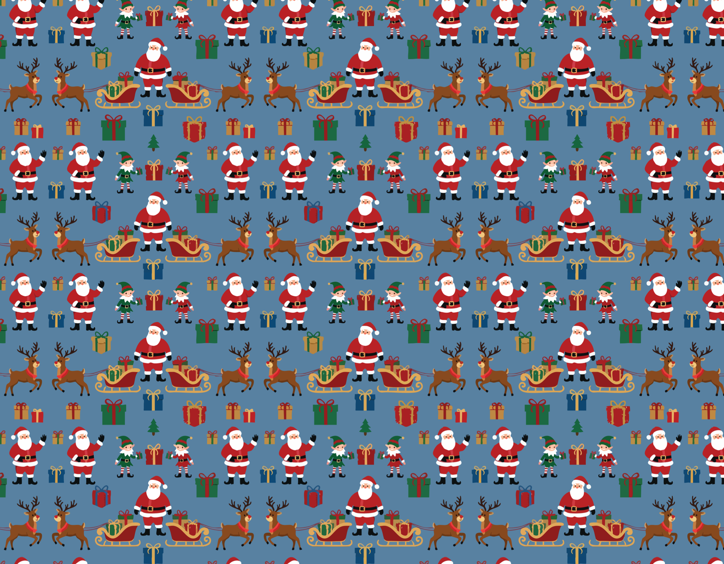 Blue Christmas Santa & Reindeer Pattern Seamless Pattern