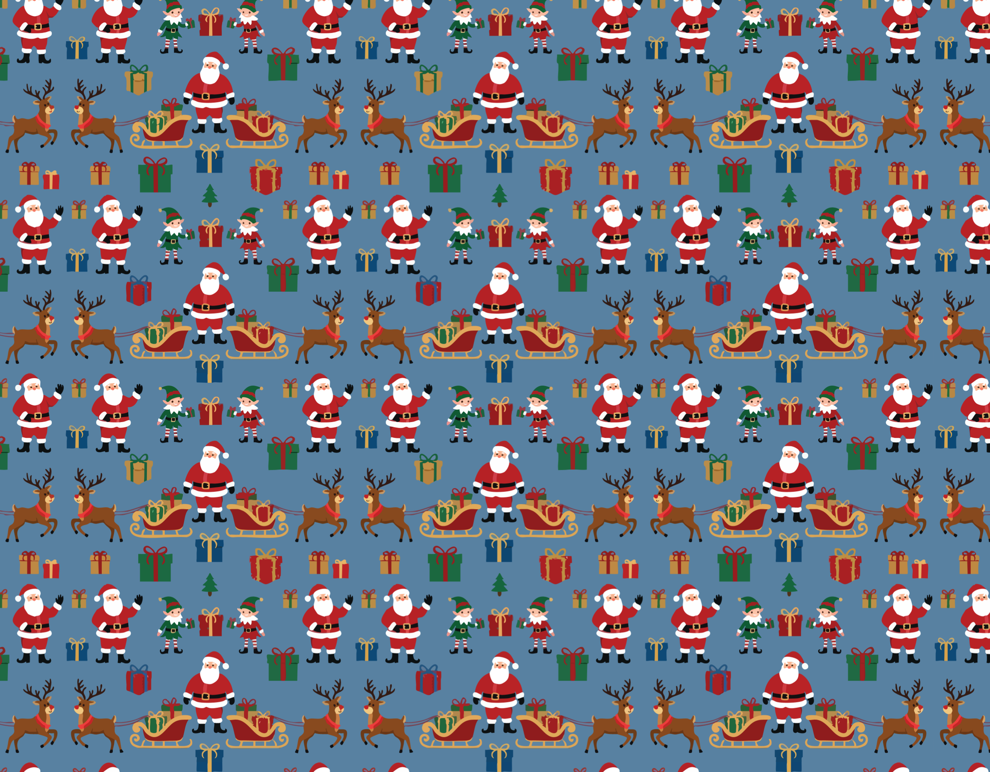 Blue Christmas Santa & Reindeer Pattern Seamless Pattern