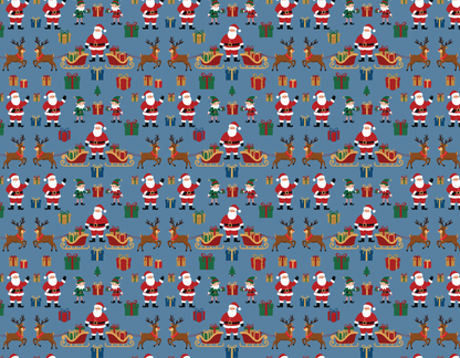 Blue Christmas Santa & Reindeer Pattern Seamless Pattern
