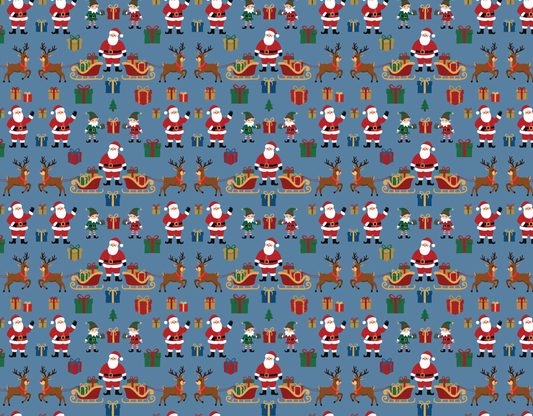 Blue Christmas Santa & Reindeer Pattern Seamless Pattern