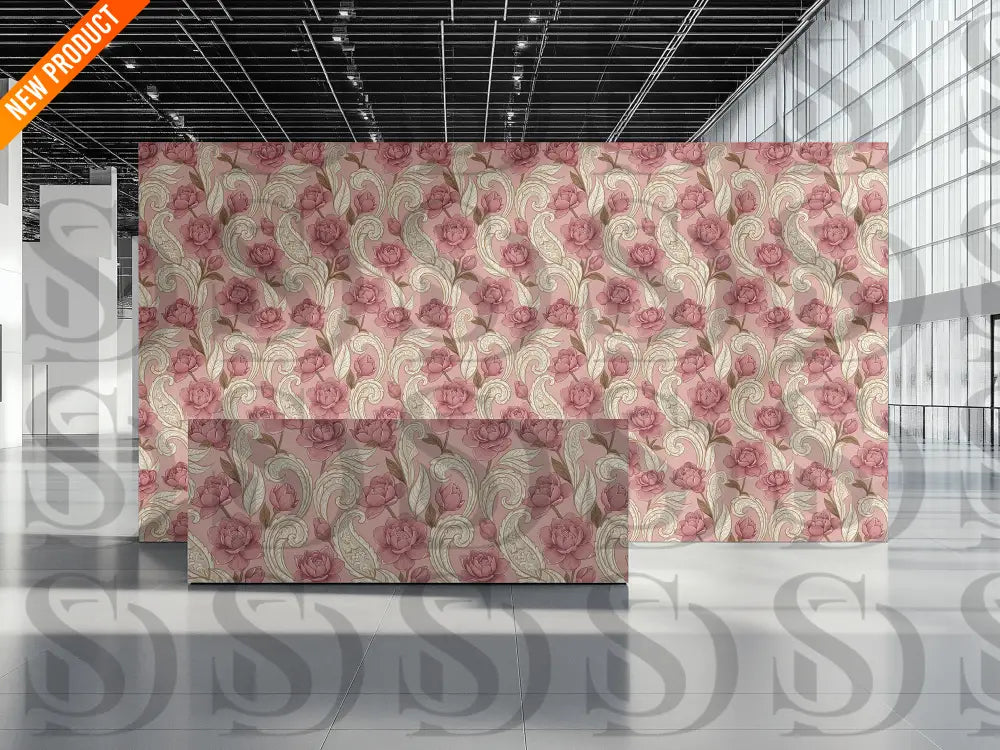 Elegant blush rose floral wallpaper interior mockup