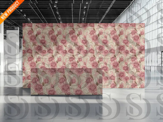 Elegant blush rose floral wallpaper interior mockup