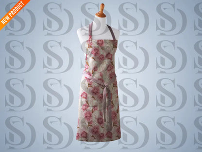 Kitchen apron with blush rose vintage floral pattern