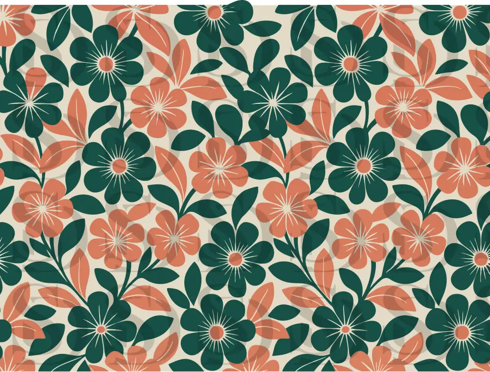 Bold retro floral seamless pattern with green and terracotta botanical flowers
