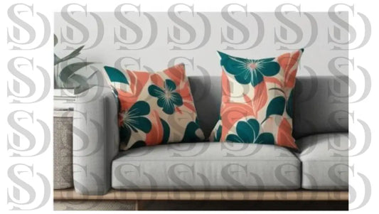 Decorative throw pillows featuring bold retro floral seamless pattern