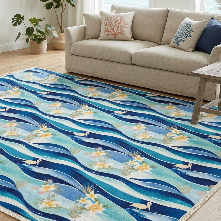 Tropical Waves Flamingo Seamless Pattern – Coastal Ocean Fabric & Wallpaper Design