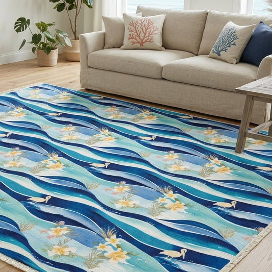 Tropical Waves Flamingo Seamless Pattern – Coastal Ocean Fabric & Wallpaper Design