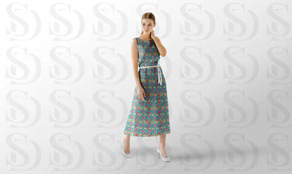 Cheerful Floral Fabric with Blue and Cream Backgrounds Fabric