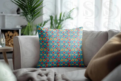 Cheerful Floral Fabric with Blue and Cream Backgrounds Fabric