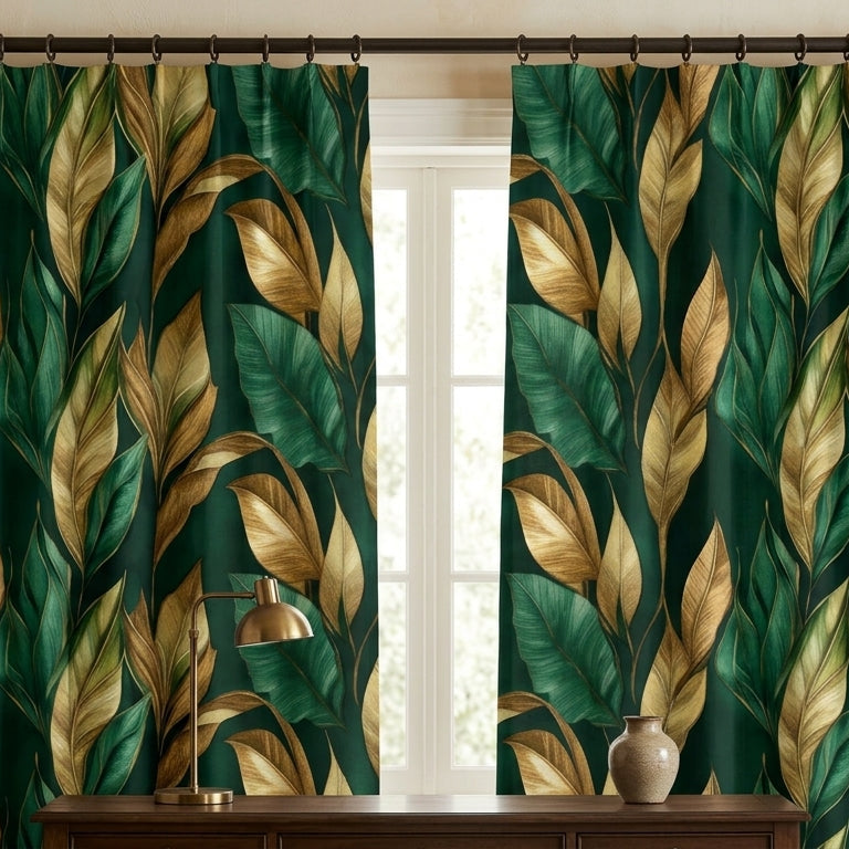 Luxe Botanical Leaves Seamless Pattern – Green & Gold Floral Digital Design