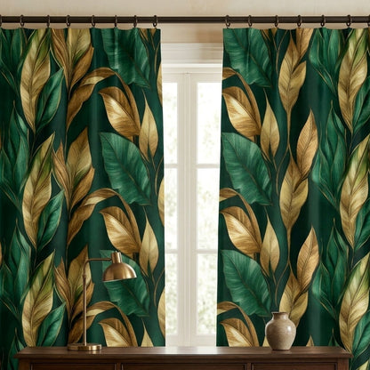 Luxe Botanical Leaves Seamless Pattern – Green & Gold Floral Digital Design