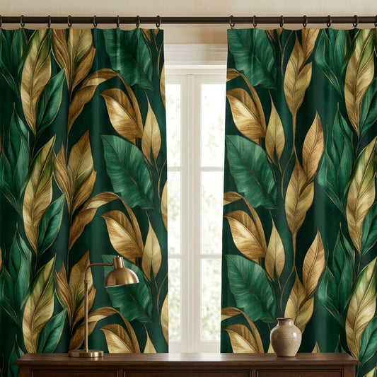 Luxe Botanical Leaves Seamless Pattern – Green & Gold Floral Digital Design