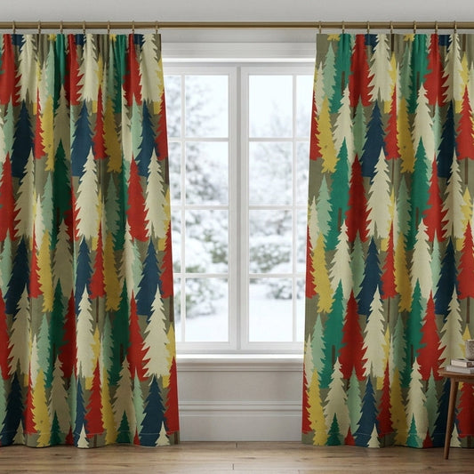 Retro Mid-Century Forest Trees Seamless Pattern