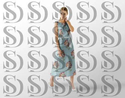 Pastel floral bouquet pattern used on women’s dress fabric mockup