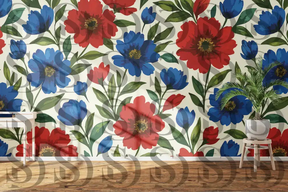 Interior wall styled with bold floral wallpaper design
