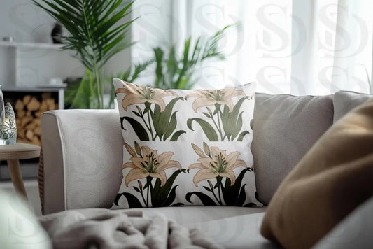 Elegant Lily Botanical Illustration Fabric