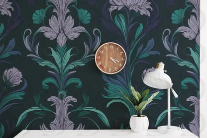 Elegant Midnight Floral Damask Fabric