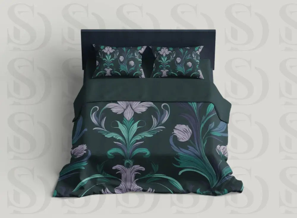 Elegant Midnight Floral Damask Fabric