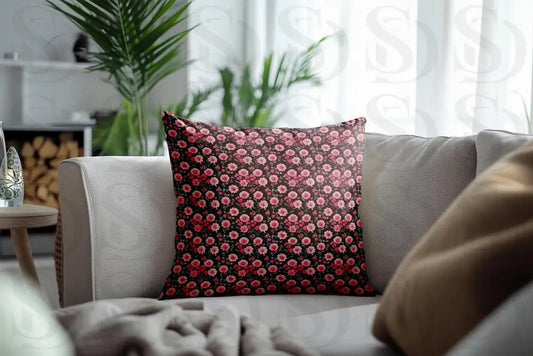 Elegant Pink Floral Pattern on Deep Burgundy Fabric