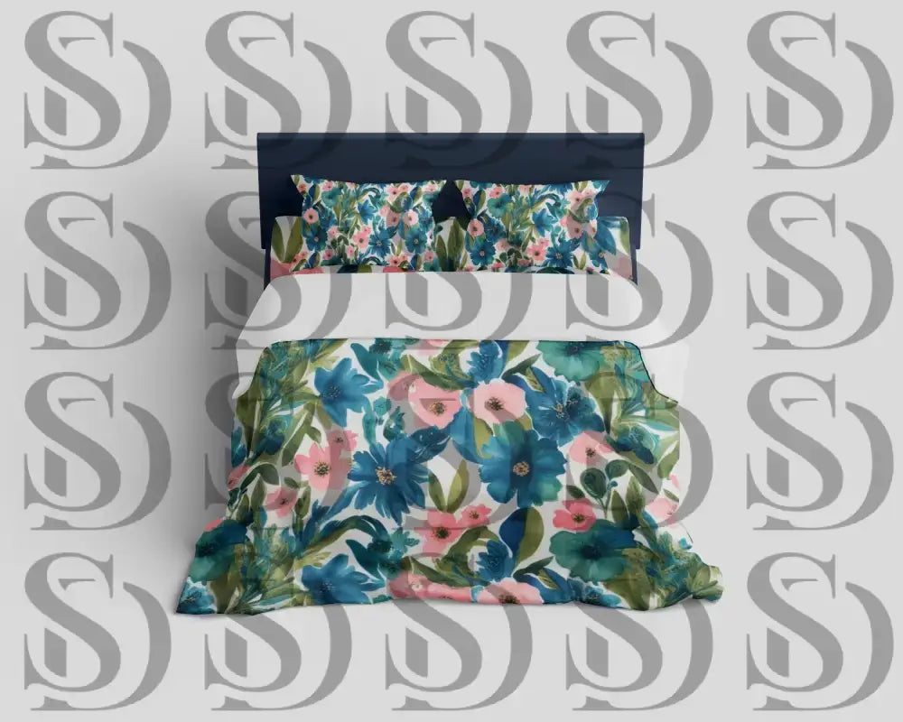 Botanical floral pattern applied to luxury bedding mockup