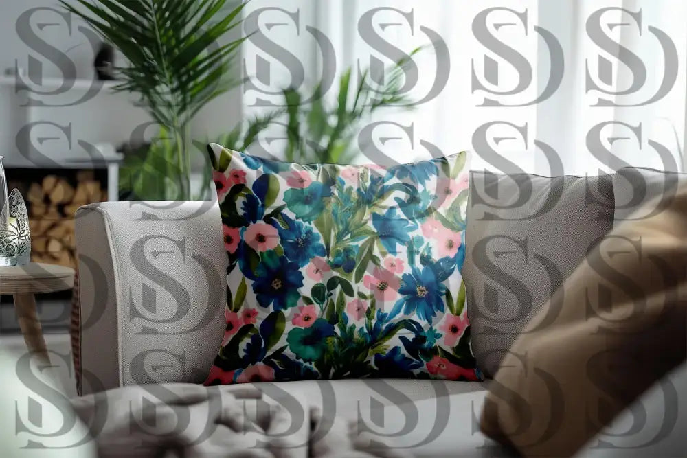 Floral paradise pattern displayed on decorative cushion mockup