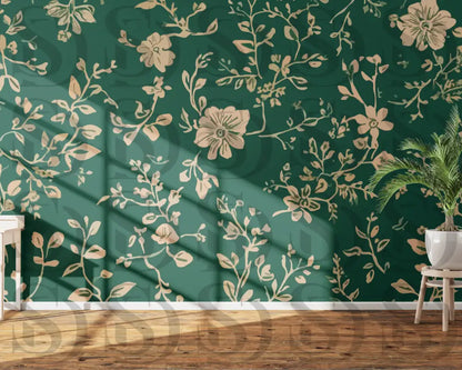 Golden Floral Elegance on Emerald Digital Desing