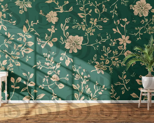 Golden Floral Elegance on Emerald Digital Desing