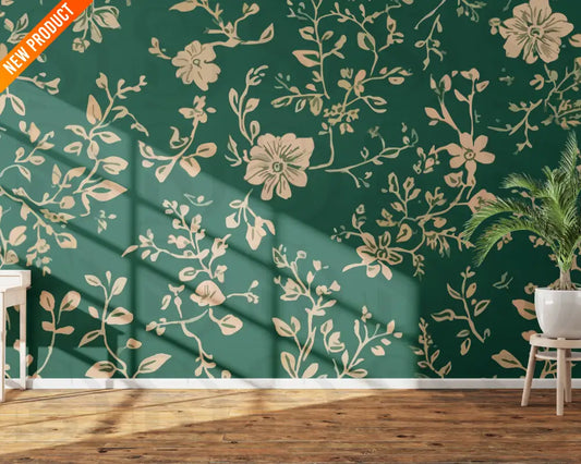 Golden Floral Elegance on Emerald Digital Desing