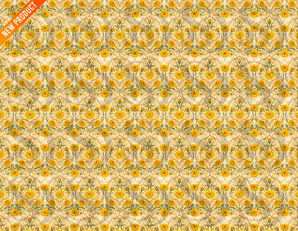 Seamless golden marigold damask floral pattern design
