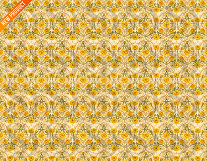 Seamless golden marigold damask floral pattern design