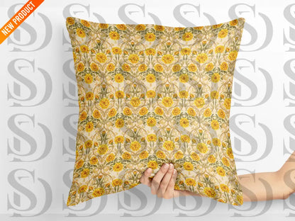 Golden marigold damask floral cushion pillow design