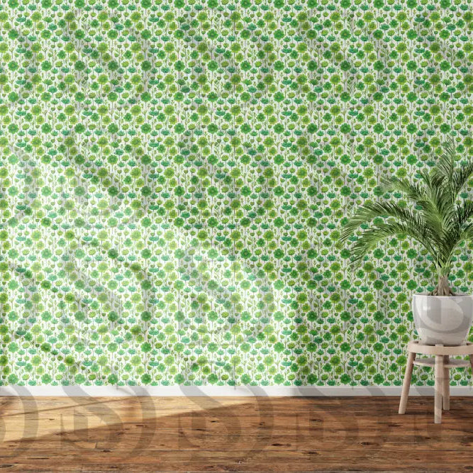 Green botanical floral seamless pattern used as wallpaper in a modern interior