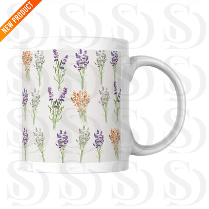 Hand-Drawn Lavender and Wildflower Bouquet Pattern Fabric
